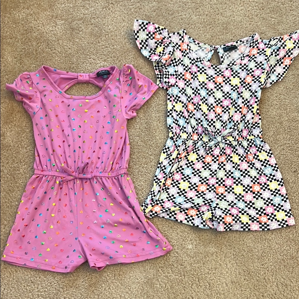 Pink Heart Polka Dot and Flower Checkered Romper set